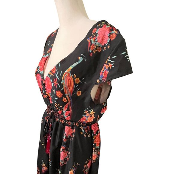 Peacock printed flowing black dress xl - Picture 3 of 5